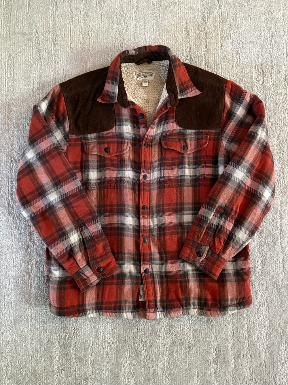 Field & Stream Flannel Sherpa Shirt Jacket L Shacket Cabincore Outdoors